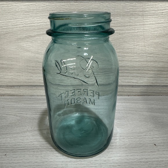 BALL Perfect Mason Glass Jar 7x4" Aqua #4 Vintage - Picture 3 of 5